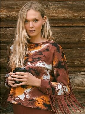 Idyllwind Rust Multi Tie-Dye Fringe Sweatshirt